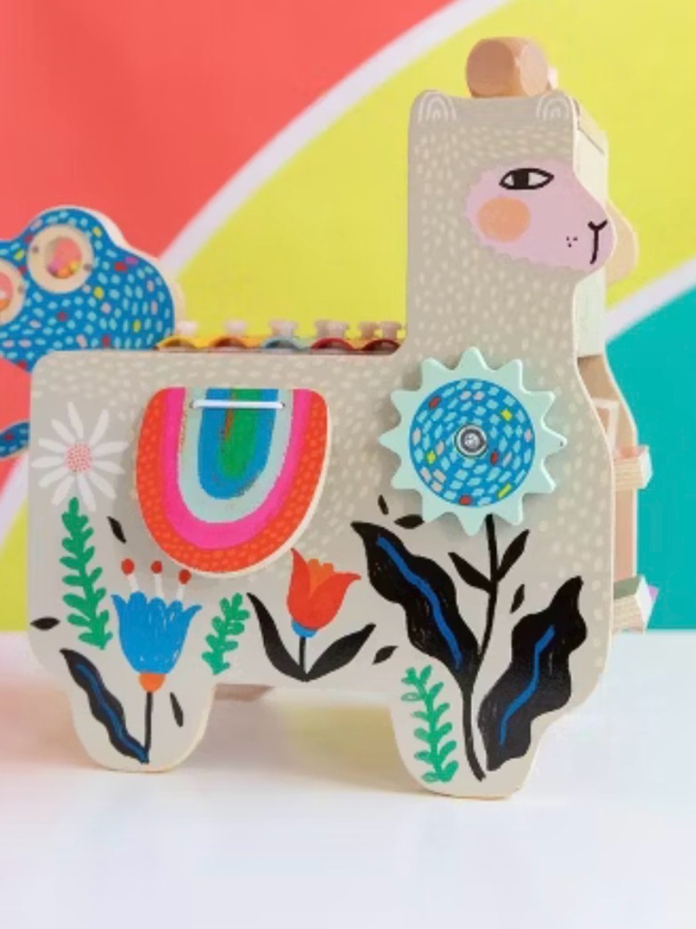 Wooden Llama Xylophone Toy - Beige with Multicolor Accents